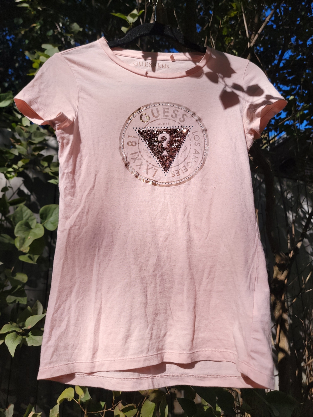 Guess Light Pink Gold Sequin Logo Tee